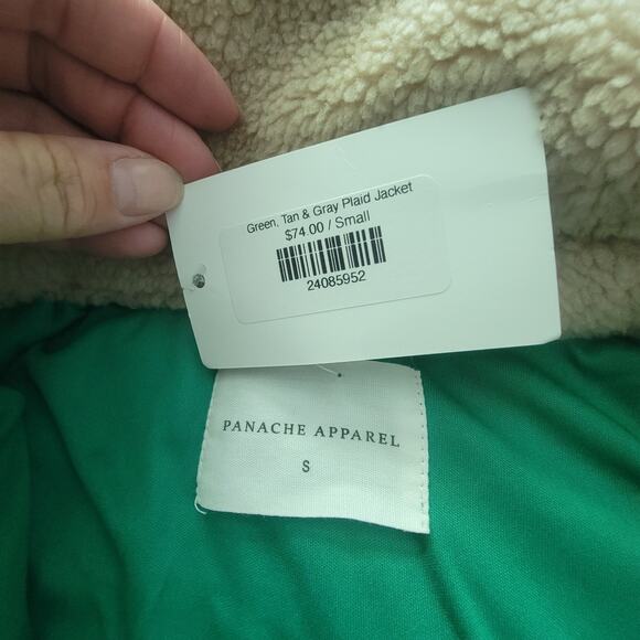 NWT Panache Apparel Womens S Westport Plaid Snap Button Sherpa Trim Jacket Green - Picture 9 of 14